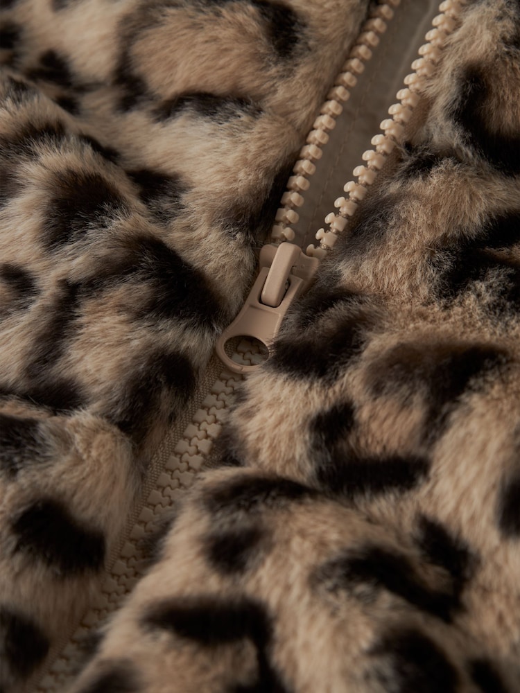 Name It Animal Print Faux Fur Leo Jacket with Hood - Image 2 of 4