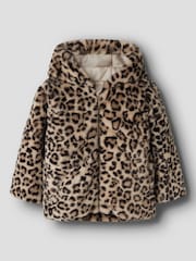 Name It Animal Print Faux Fur Leo Jacket with Hood - Image 3 of 4