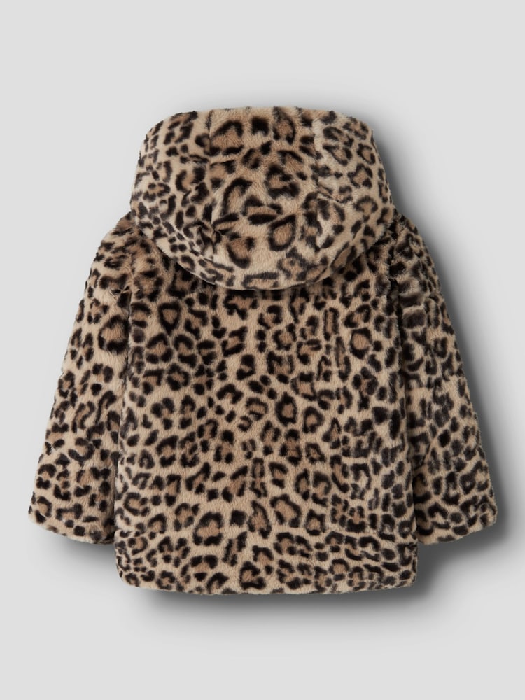 Name It Animal Print Faux Fur Leo Jacket with Hood - Image 4 of 4