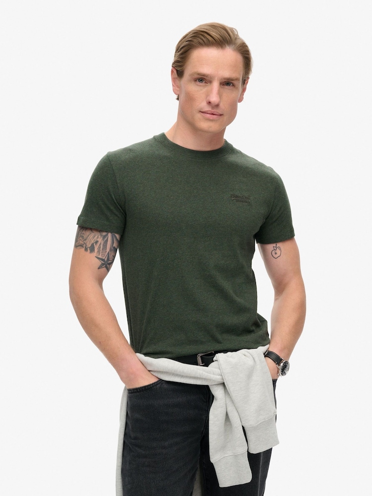 Superdry Deep Forest Green Marl Essential Logo Embroidery T-Shirt - Image 1 of 5
