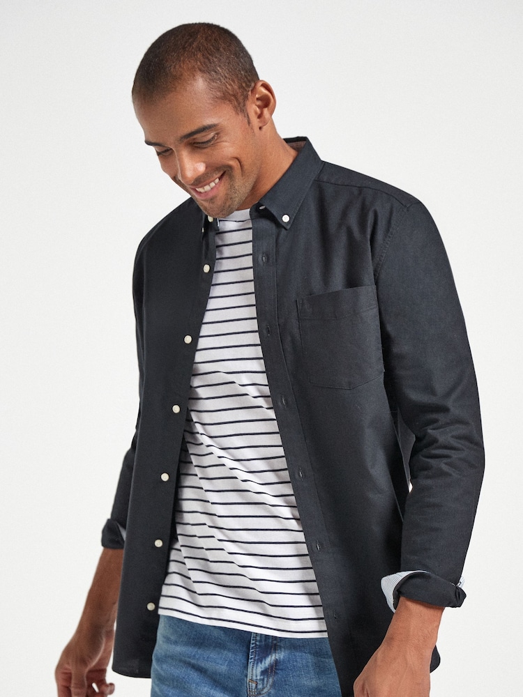 Black Regular Fit Long Sleeve Oxford Shirt - Image 1 of 4