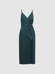 Reiss Dark Teal Elsie Linen Side Tie Midi Dress - Image 2 of 4