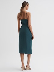 Reiss Dark Teal Elsie Linen Side Tie Midi Dress - Image 4 of 4