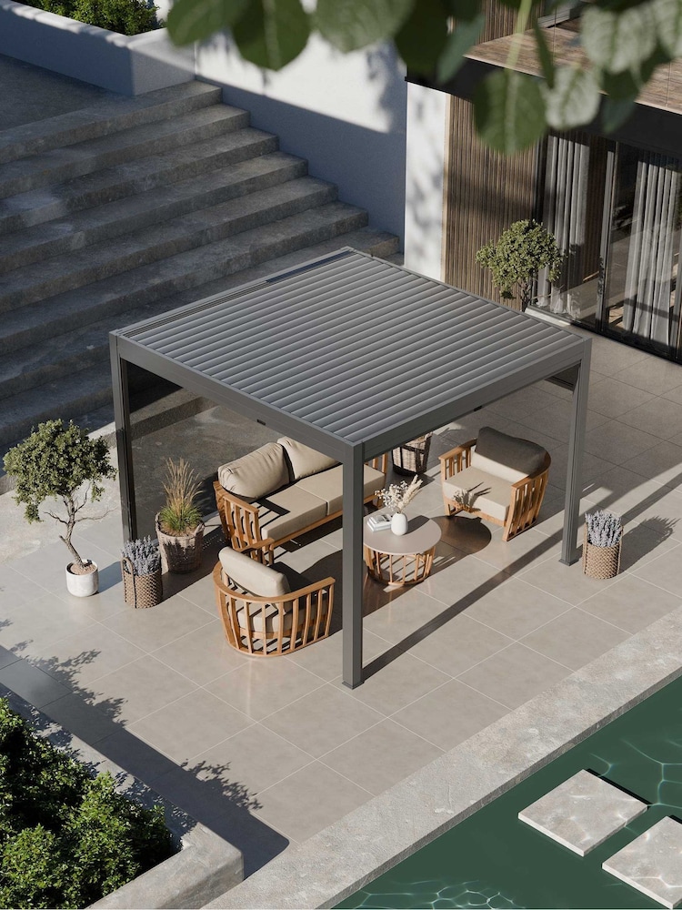 Royalcraft Graphite Grey Luxe 3x3m Garden Pergola with Solar Lighting Voice Control and 3 Blinds - Image 2 of 4