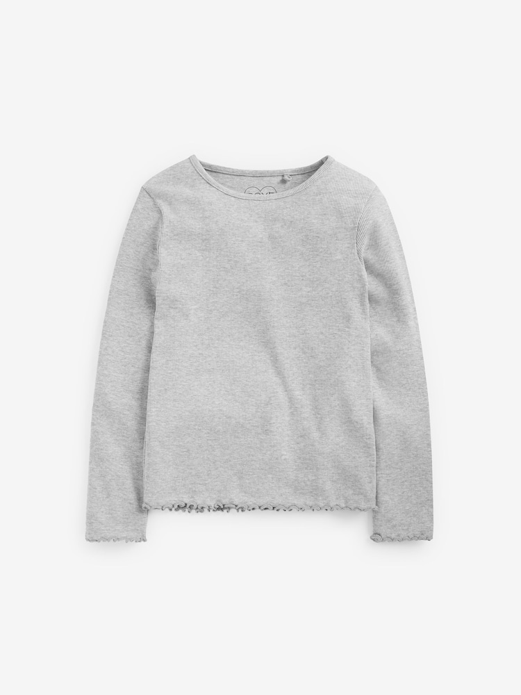 Grey T-Shirt Cotton Rich Long Sleeve Rib T-Shirt (3mths-7yrs) - Image 1 of 3