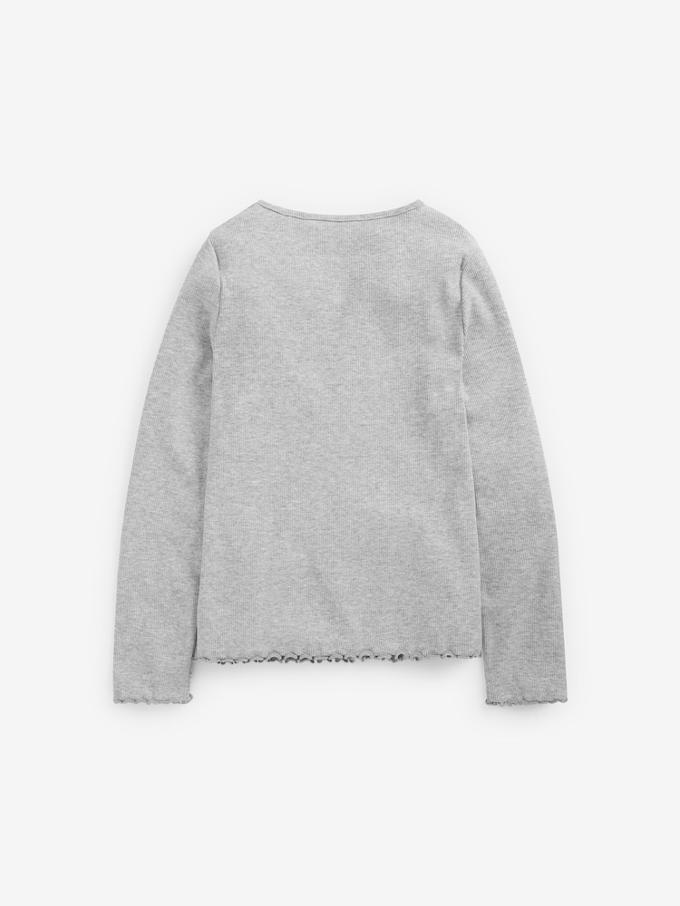 Grey T-Shirt Cotton Rich Long Sleeve Rib T-Shirt (3mths-7yrs) - Image 2 of 3