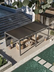 Royalcraft Graphite Grey Luxe 6x3m Garden Pergola with Solar Lighting System and Voice Control - Image 1 of 3