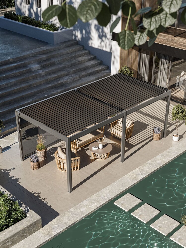 Royalcraft Graphite Grey Luxe 6x3m Garden Pergola with Solar Lighting System and Voice Control - Image 1 of 3 Royalcraft Graphite Grey Luxe 6x3m Garden Pergola with Solar Lighting System and Voice Control - Image 1 of 3