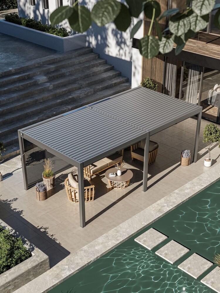 Royalcraft Graphite Grey Luxe 6x3m Garden Pergola with Solar Lighting System and Voice Control - Image 2 of 3 Royalcraft Graphite Grey Luxe 6x3m Garden Pergola with Solar Lighting System and Voice Control - Image 2 of 3