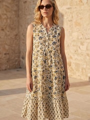 Roman Floral Contrast Collared Swing Dress - תמונה 1 מתוך 2