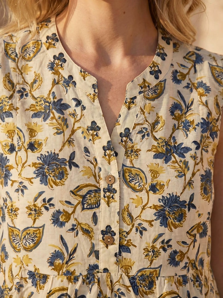Roman Floral Contrast Collared Swing Dress - תמונה 2 מתוך 2