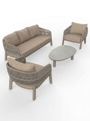 Royalcraft Beige BORA 6 Seater Garden Rattan Lounging Set with Coffee Table - Image 4 of 4
