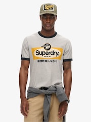 Superdry Stone Beige Marl Ringer Workwear Graphic T-Shirt - Image 1 of 6