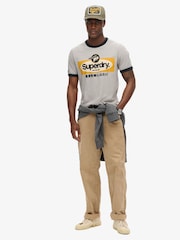 Superdry Stone Beige Marl Ringer Workwear Graphic T-Shirt - Image 2 of 6