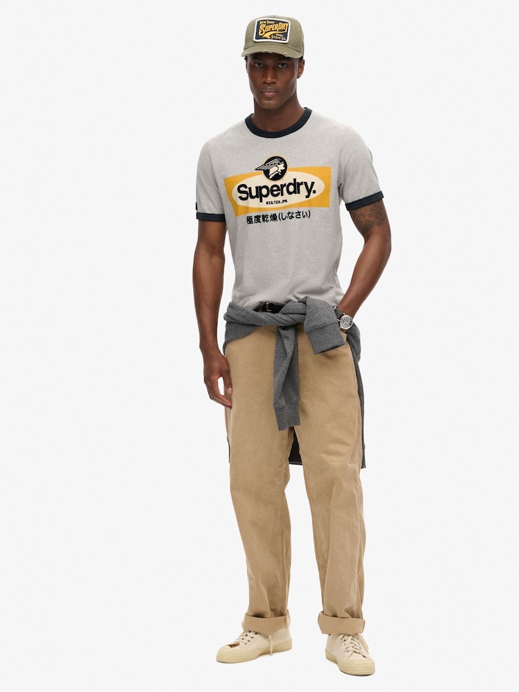 Superdry Stone Beige Marl Ringer Workwear Graphic T-Shirt - Image 2 of 6