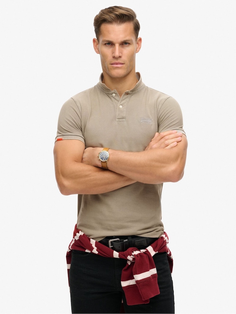 Superdry Destroy Dove Grey Vint Destroy 100% Cotton Polo Shirt - Image 1 of 5