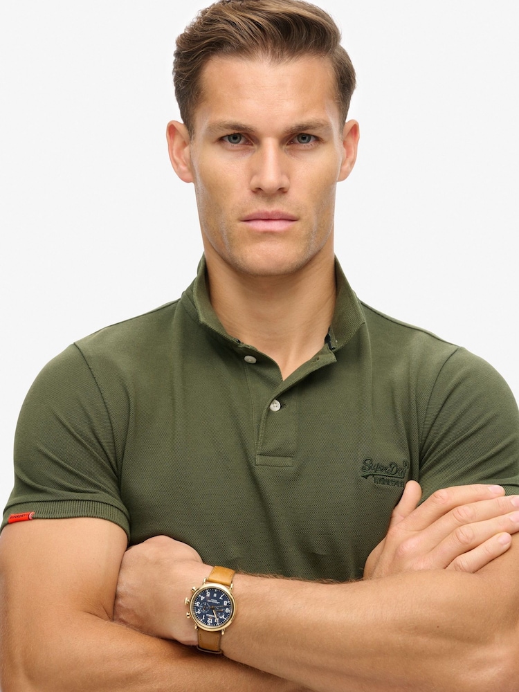 Superdry Destroy Army Khaki Vint Destroy 100% Cotton Polo Shirt - Image 2 of 3