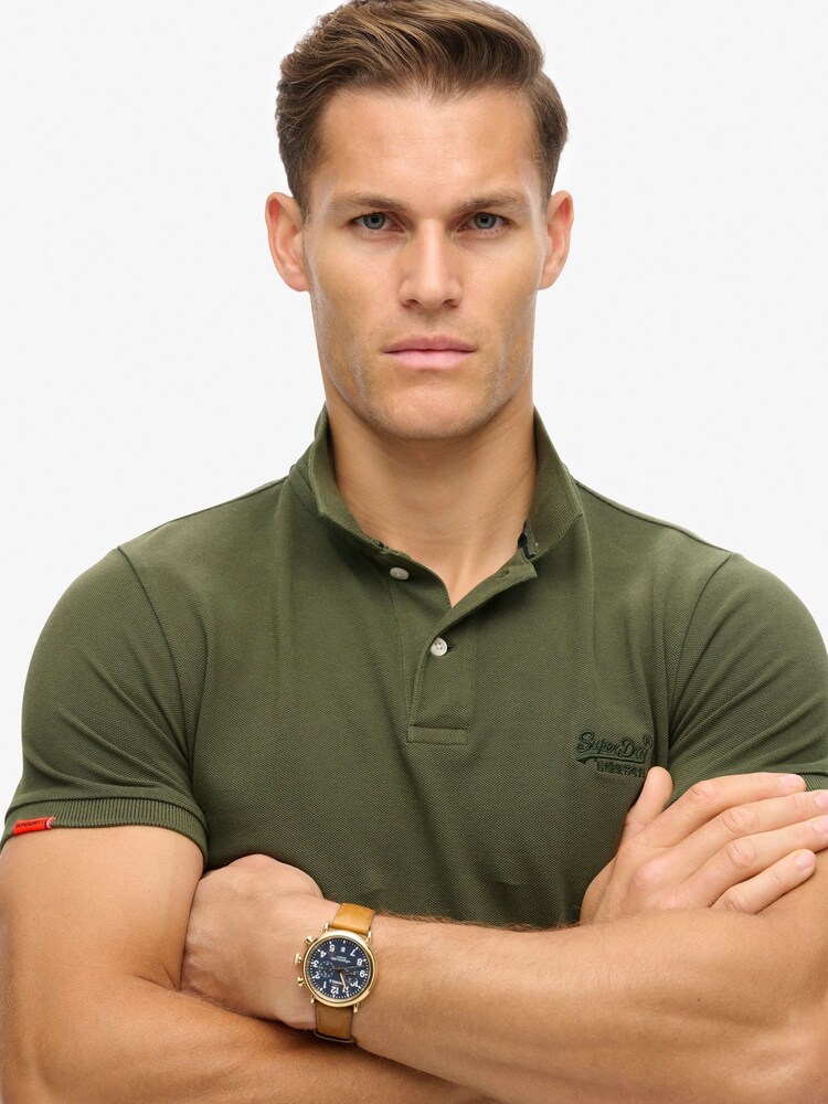 Superdry Destroy Army Khaki Vint Destroy 100% Cotton Polo Shirt - Image 2 of 3 Superdry Destroy Army Khaki Vint Destroy 100% Cotton Polo Shirt - Image 2 of 3