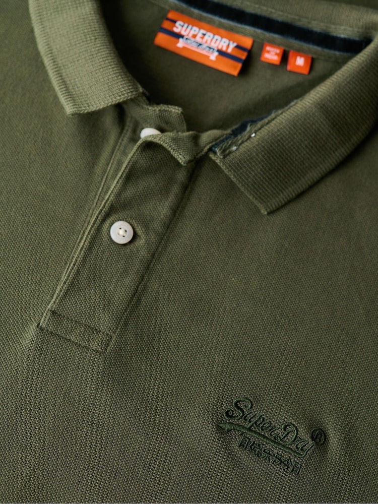 Superdry Destroy Army Khaki Vint Destroy 100% Cotton Polo Shirt - Image 3 of 3
