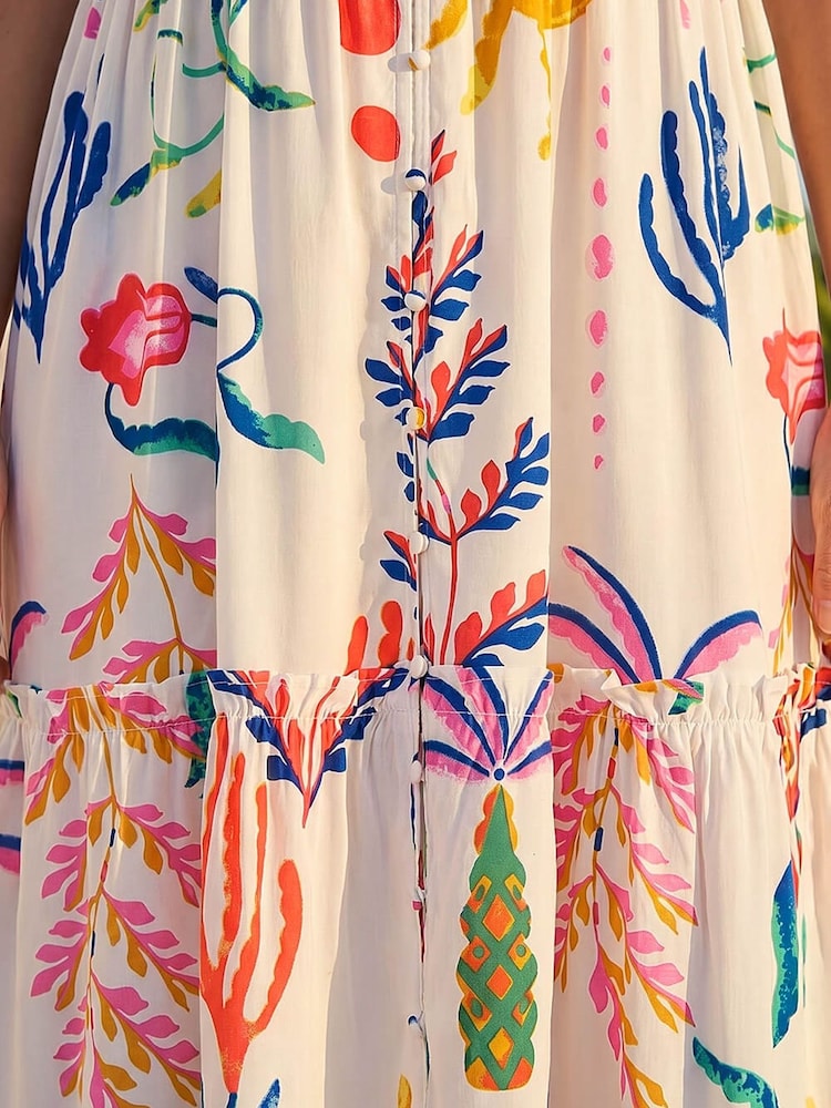 Roman White Petite Print Strappy Button Midi Dress - Image 2 of 2