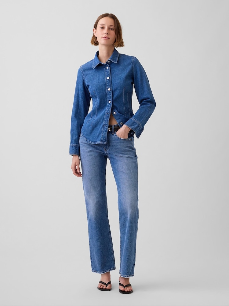 Gap Medium Wash Mid Rise Relaxed Straight Jeans - Image 1 of 5 Gap Medium Wash Mid Rise Relaxed Straight Jeans - Image 1 of 5