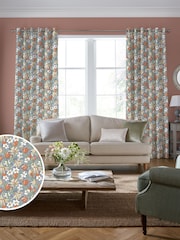 Laura Ashley Dusky Seaspray Blue Tulips Made to Measure 100% Cotton Curtains - Image 1 of 9
