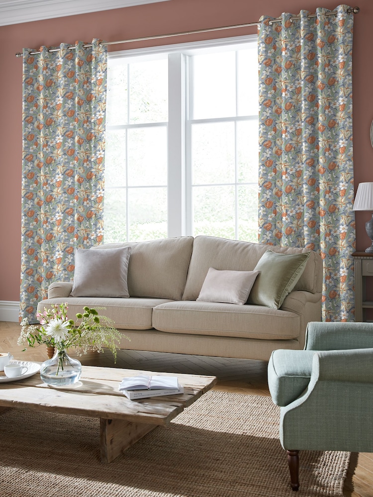 Laura Ashley Dusky Seaspray Blue Tulips Made to Measure 100% Cotton Curtains - Image 2 of 9