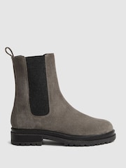 Reiss Grey Thea Suede Chelsea Boots - Image 1 of 5