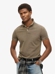 Superdry Destroy Morel Brown Vint Destroy 100% Cotton Polo Shirt - Image 1 of 5