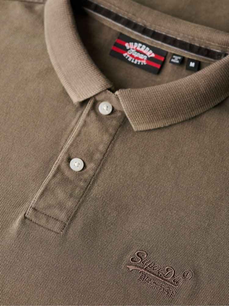 Superdry Destroy Morel Brown Vint Destroy 100% Cotton Polo Shirt - Image 5 of 5