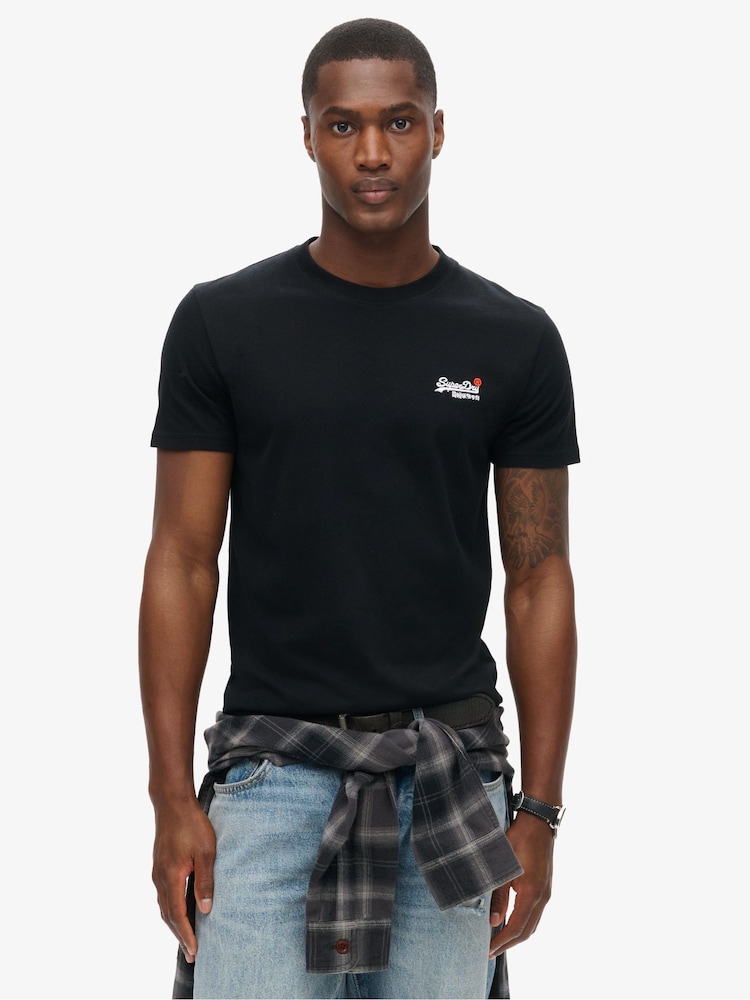 Superdry Black Dark Essential Logo Embroidery T-Shirt - Image 1 of 5