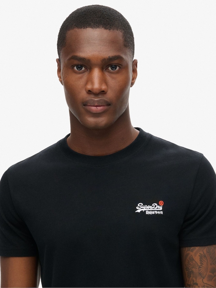 Superdry Black Dark Essential Logo Embroidery T-Shirt - Image 3 of 5
