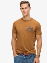 Superdry Dark Tobacco Marl Machined Goods Workwear T-Shirt - Image 1 of 6