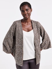 JD Williams Brown Sequin Kimono Sleeve Cardigan - Image 1 of 4