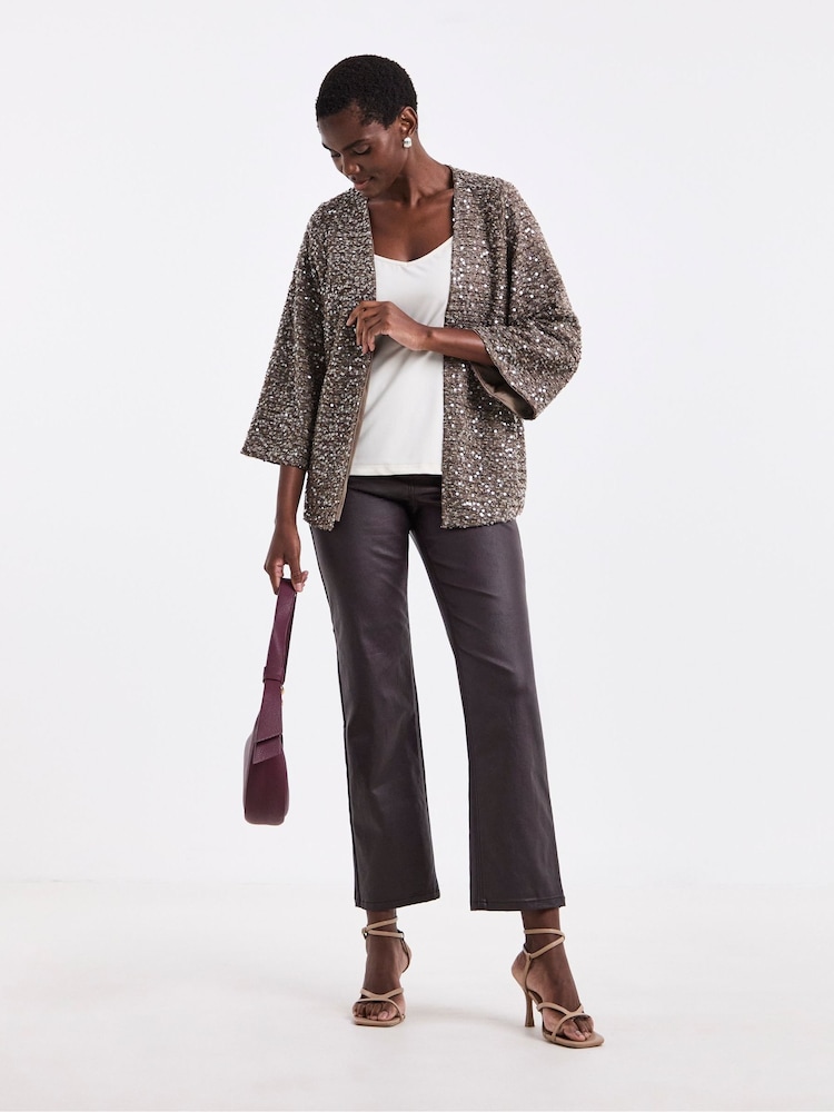 JD Williams Brown Sequin Kimono Sleeve Cardigan - Image 4 of 4 JD Williams Brown Sequin Kimono Sleeve Cardigan - Image 4 of 4