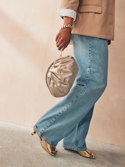 Gold Leather Snap Clutch Bag - Image 2 of 7