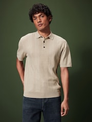 Neutral Regular Fit 100% Cotton Knitted Textured Stripe Polo Shirt - Image 1 of 7