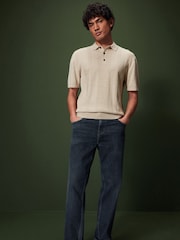 Neutral Regular Fit 100% Cotton Knitted Textured Stripe Polo Shirt - Image 2 of 7