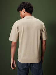 Neutral Regular Fit 100% Cotton Knitted Textured Stripe Polo Shirt - Image 3 of 7