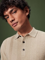 Neutral Regular Fit 100% Cotton Knitted Textured Stripe Polo Shirt - Image 4 of 7