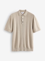 Neutral Regular Fit 100% Cotton Knitted Textured Stripe Polo Shirt - Image 5 of 7