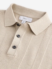 Neutral Regular Fit 100% Cotton Knitted Textured Stripe Polo Shirt - Image 6 of 7