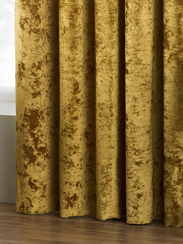 Riva Paoletti Ochre Yellow Verona Crushed Velvet Eyelet Curtains - Image 2 of 4