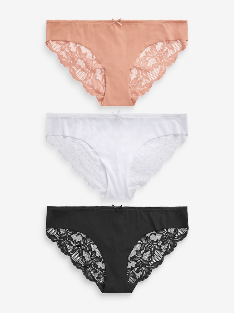 Schwarz/Nude/Weiß - Nahtlose Slips mit Spitzenrückseite im 3er-Pack - Bild 1 von 7 Schwarz/Nude/Weiß - Nahtlose Slips mit Spitzenrückseite im 3er-Pack - Bild 1 von 7