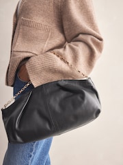 Schwarz - Plissierte Leder-Clutch mit Kette - Bild 2 von 8