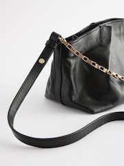 Schwarz - Plissierte Leder-Clutch mit Kette - Bild 7 von 8