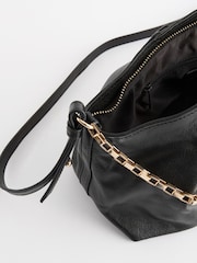 Schwarz - Plissierte Leder-Clutch mit Kette - Bild 8 von 8