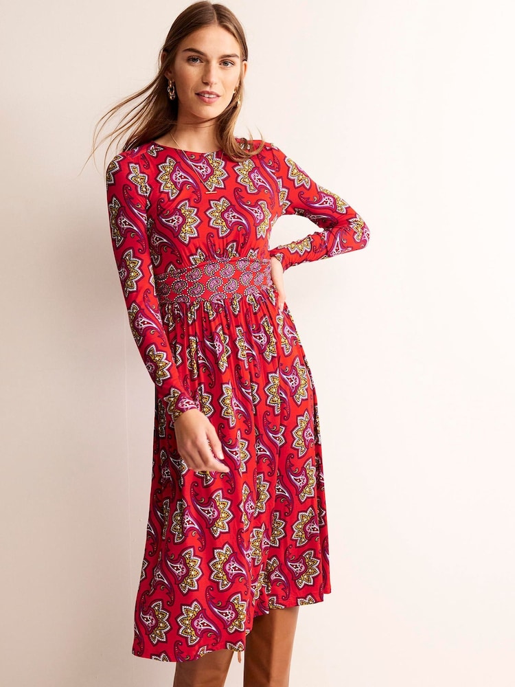 Boden Red Thea Long Sleeve Midi Dress - Image 2 of 6