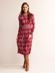 Boden Red Thea Long Sleeve Midi Dress - Image 4 of 6