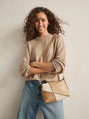 Tan Brown Spliced Colourblock Cross-Body Bag - Image 1 of 9